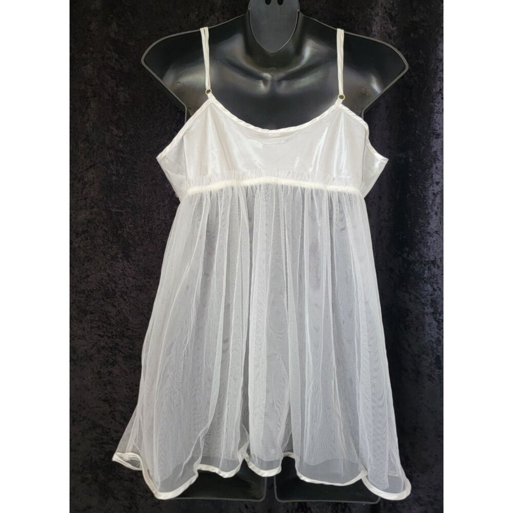 FLORA NIKROOZ Bellflower White Floral Lace & Sheer Babydoll Lingerie Gown Sz L - Picture 2 of 8